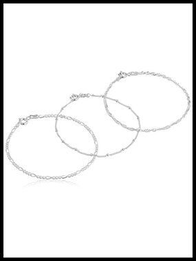 Sterling Silver Bracelet Set Figaro Bead Station Singapore Chain 7"